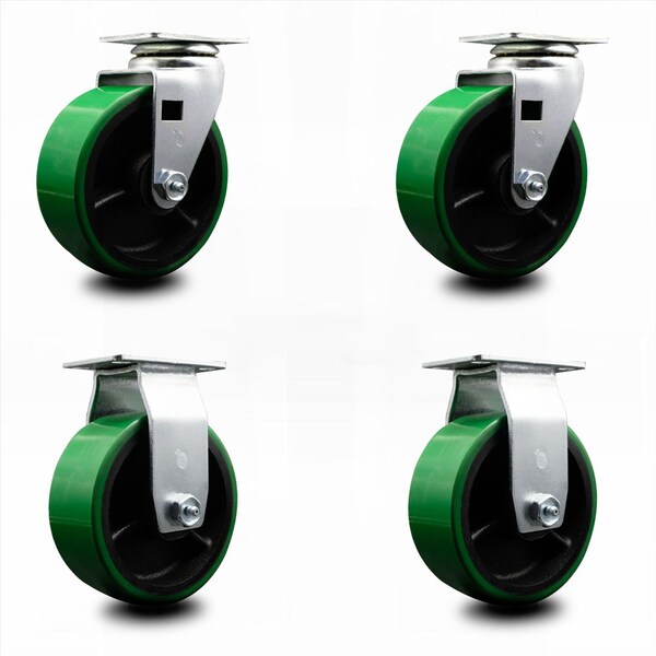 Service Caster 5 Inch Green Poly on Cast Iron Caster Set with Ball Bearings 2 Swivel 2 Rigid SCC-20S520-PUB-GB-2-R-2 - main